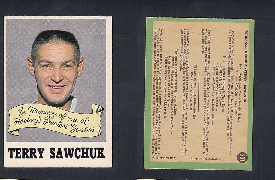 1970-71 O-PEE-CHEE HOCKEY CARD  #231 T. SAWCHUK photo