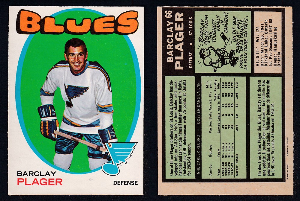 1971-72 O-PEE-CHEE HOCKEY CARD #66 B. PLAGER photo