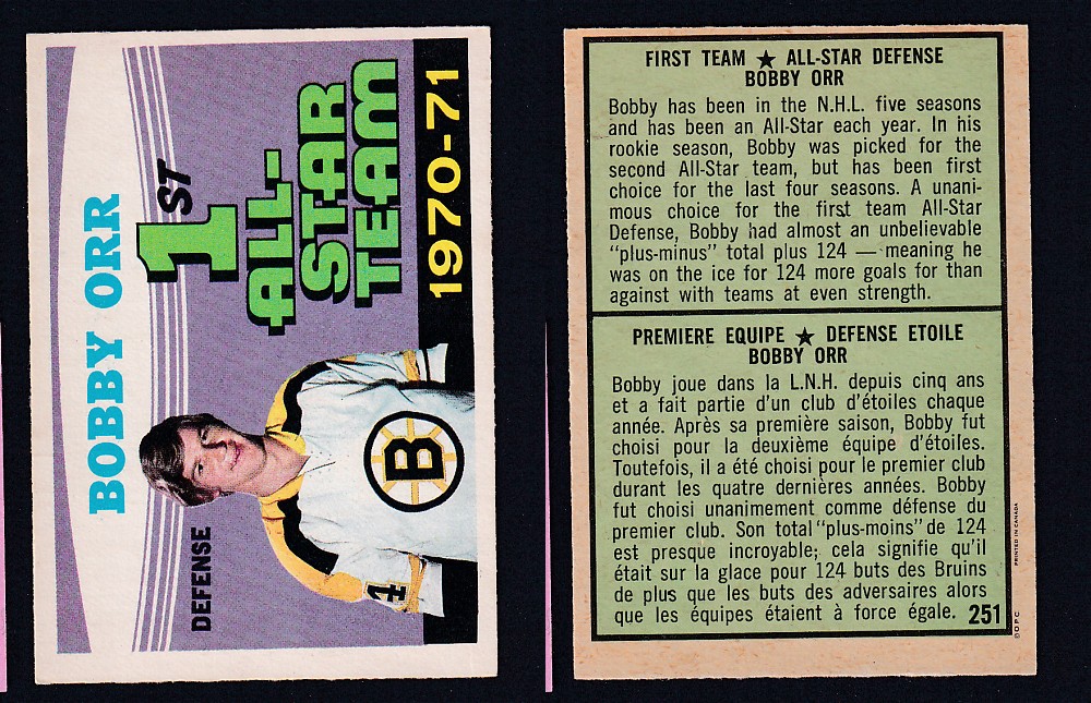 1971-72 O-PEE-CHEE HOCKEY CARD #251 FIRST TEAM ALL STAR: BOBBY ORR photo