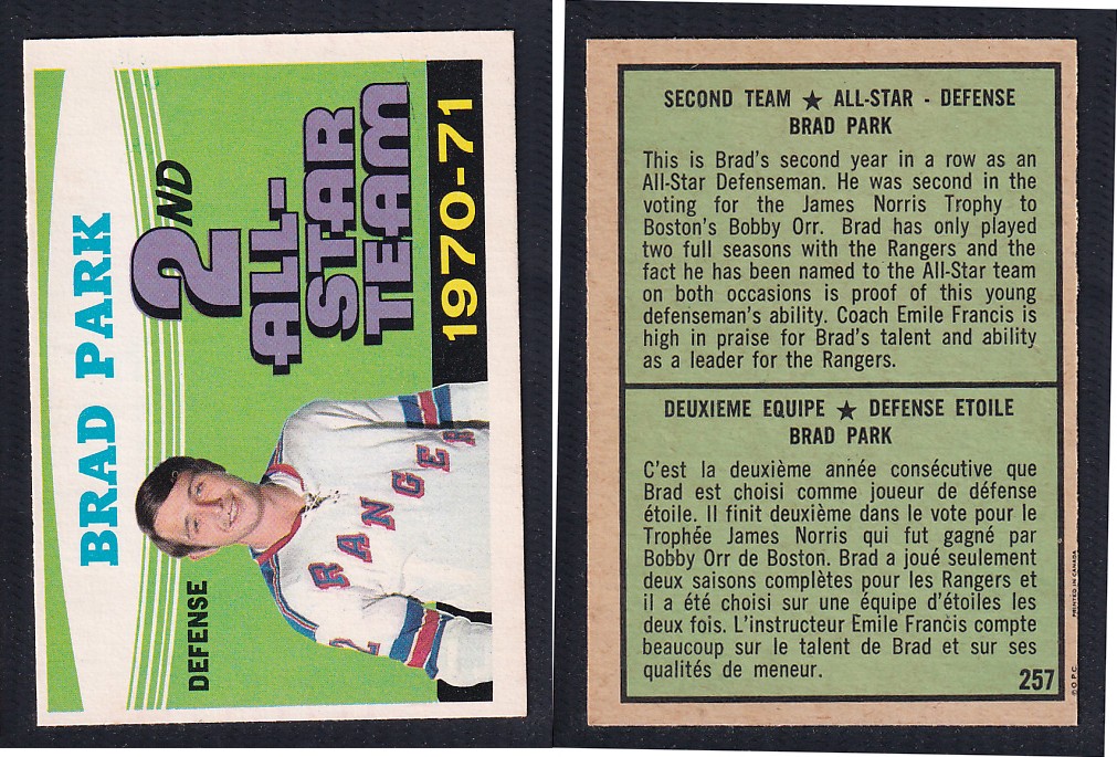 1971-72 O-PEE-CHEE HOCKEY CARD #257 SECOND TEAM ALL STAR: B. PARK photo