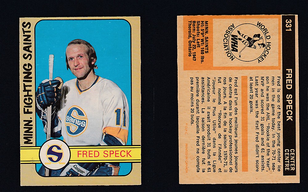 1972-73 O-PEE-CHEE HOCKEY CARD #331 F. SPECK photo