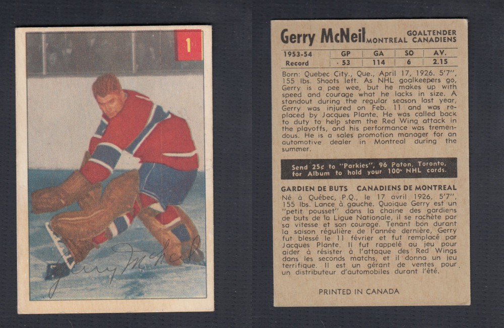 1954-55 PARKHURST HOCKEY CARD #1 G. MCNEIL photo