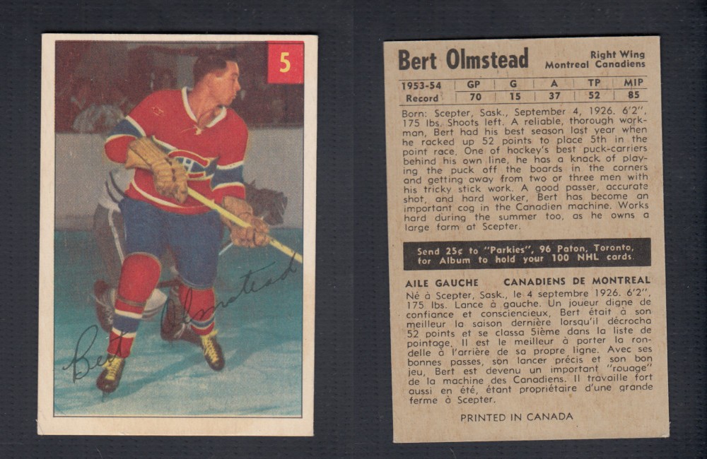 1954-55 PARKHURST HOCKEY CARD #5 B. OLMSTEAD photo