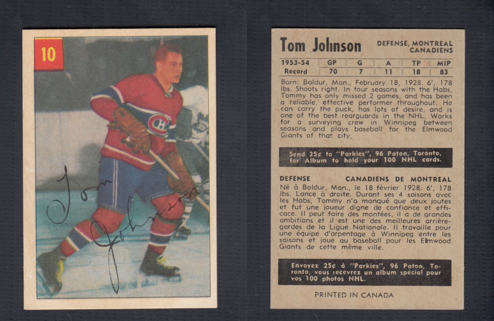 1954-55 PARKHURST HOCKEY CARD #10 T. JOHNSON photo