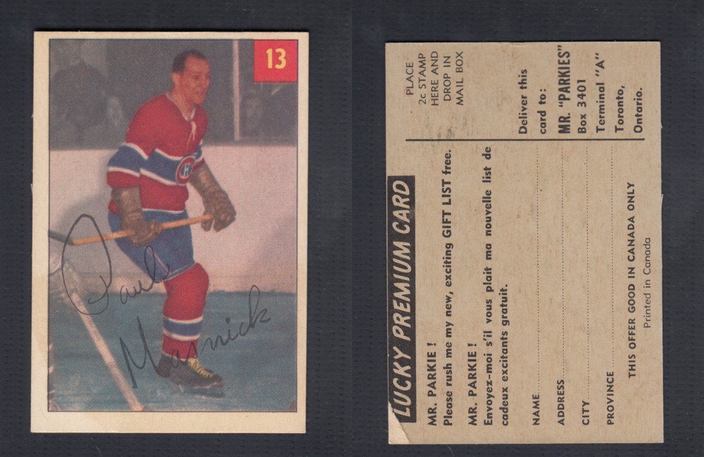 1954-55 PARKHURST HOCKEY CARD #13 P. MASNICK photo