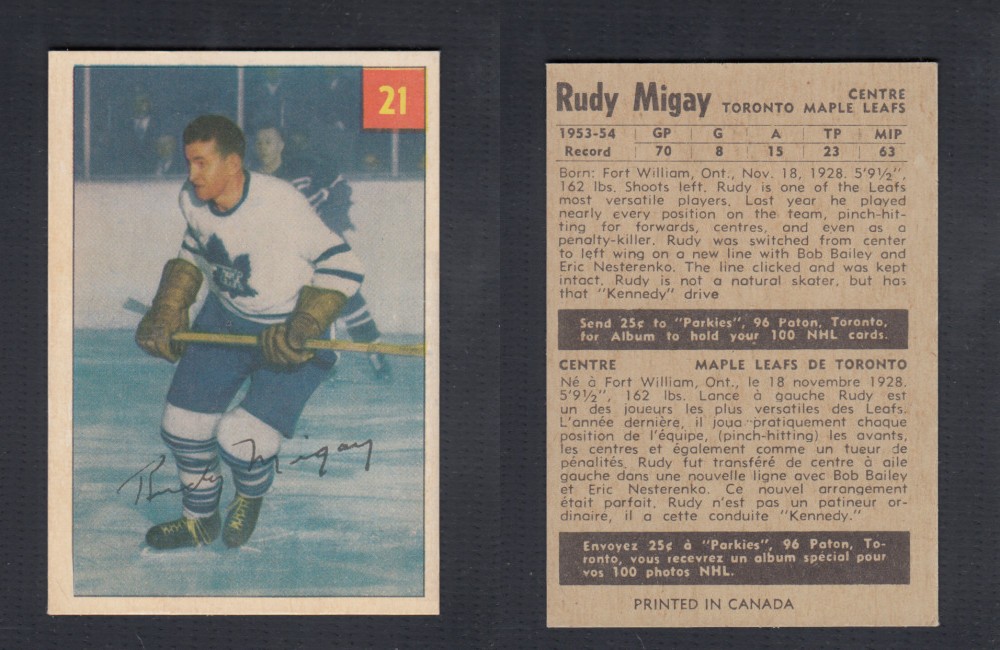 1954-55 PARKHURST HOCKEY CARD #21 R. MIGAY photo