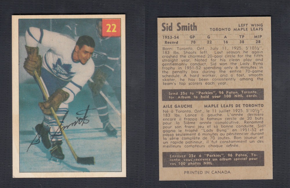 1954-55 PARKHURST HOCKEY CARD #22 S. SMITH photo