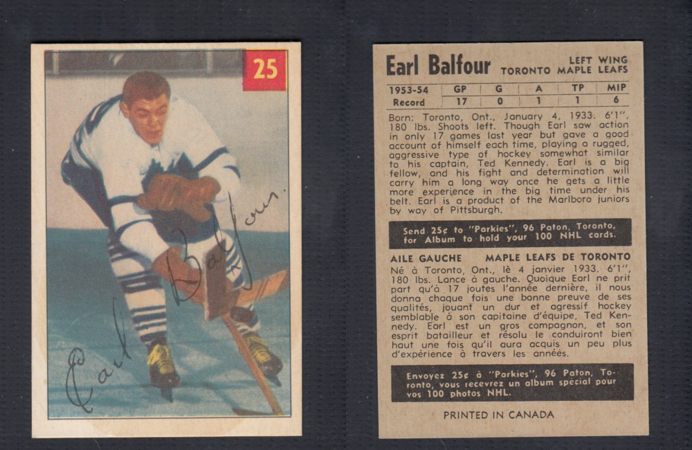 1954-55 PARKHURST HOCKEY CARD #25 E. BALFOUR photo