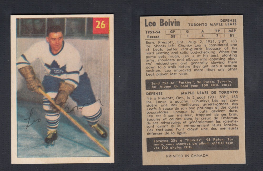 1954-55 PARKHURST HOCKEY CARD #26 L. BOIVIN photo