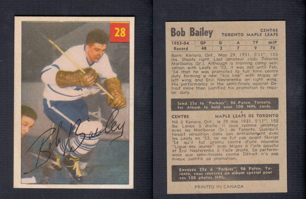 1954-55 PARKHURST HOCKEY CARD #28 B. BAILEY photo