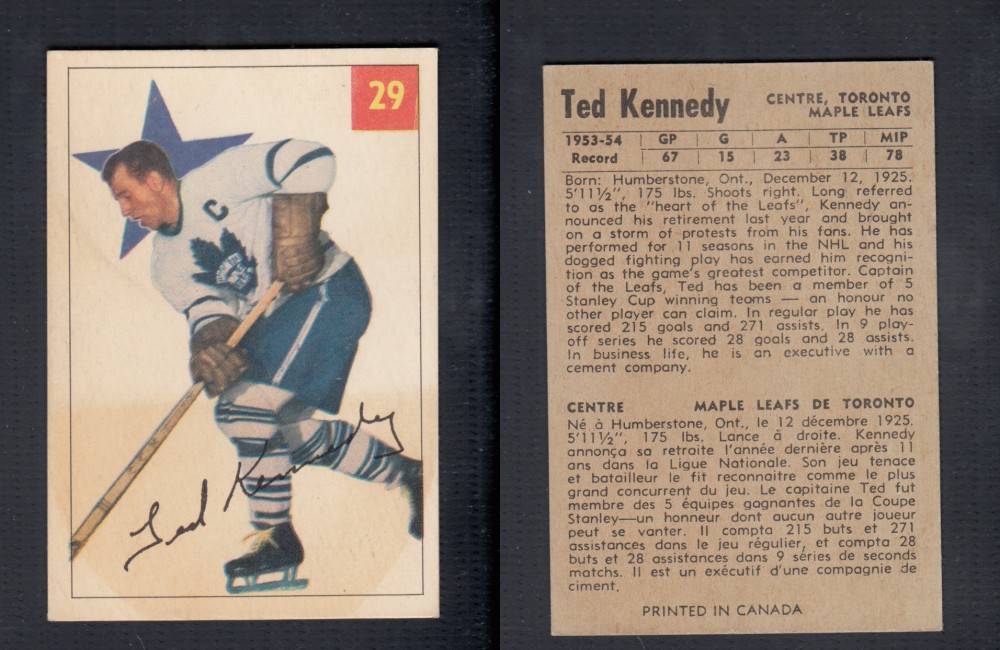 1954-55 PARKHURST HOCKEY CARD #29 T. KENNEDY photo