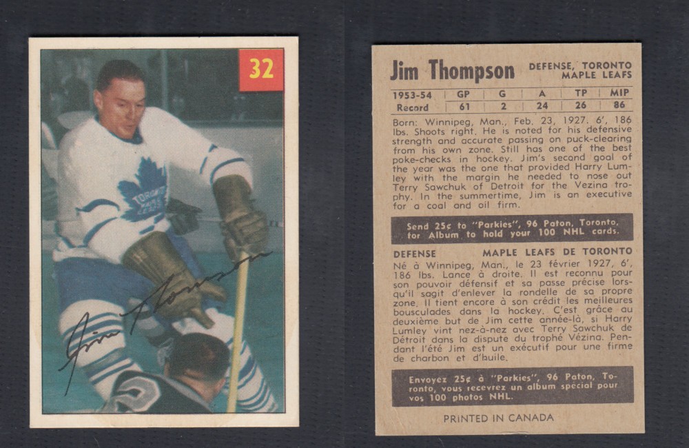 1954-55 PARKHURST HOCKEY CARD #32 J. THOMPSON photo