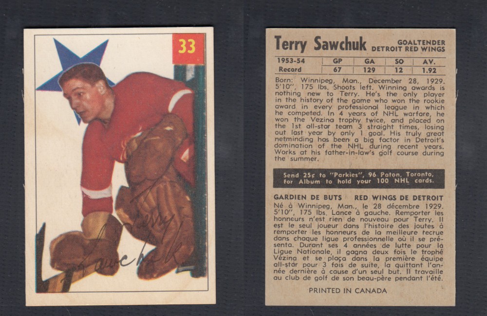 1954-55 PARKHURST HOCKEY CARD #33 T. SAWCHUK photo