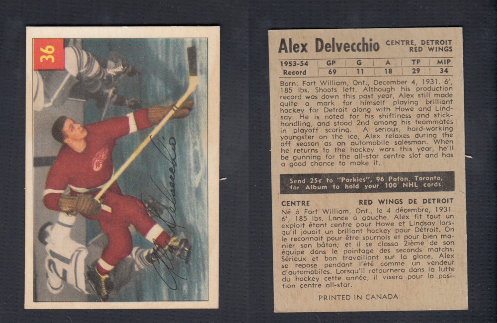 1954-55 PARKHURST HOCKEY CARD #36 A. DELVECCHIO photo