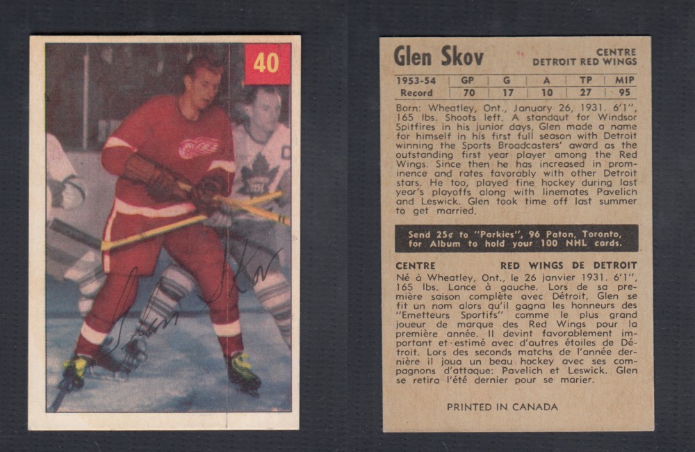 1954-55 PARKHURST HOCKEY CARD #40 G. SKOV photo