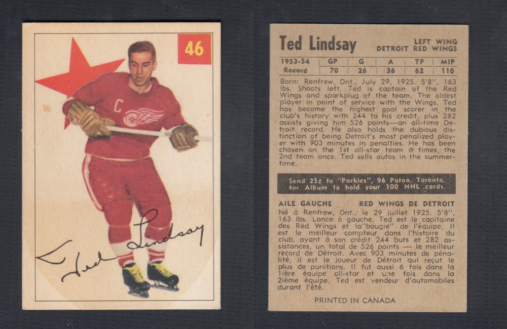 1954-55 PARKHURST HOCKEY CARD #46 T. LINDSAY photo