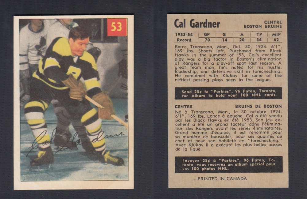 1954-55 PARKHURST HOCKEY CARD #53 C. GARDNER photo