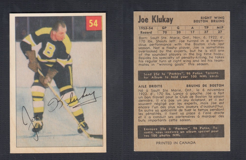 1954-55 PARKHURST HOCKEY CARD #54 J. KLUKAY photo