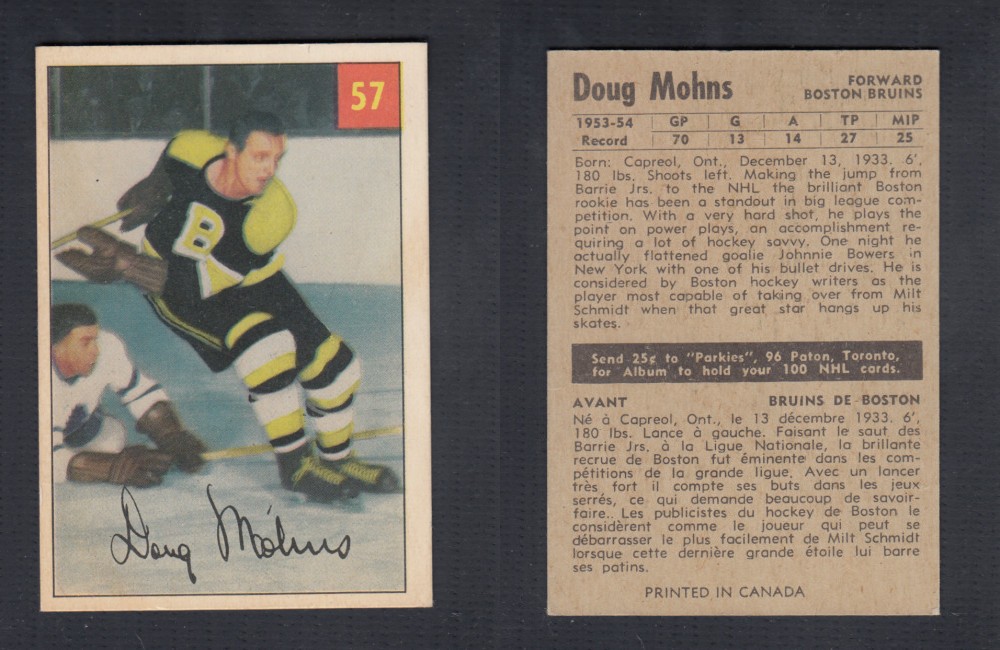 1954-55 PARKHURST HOCKEY CARD #57 D. MOHNS photo