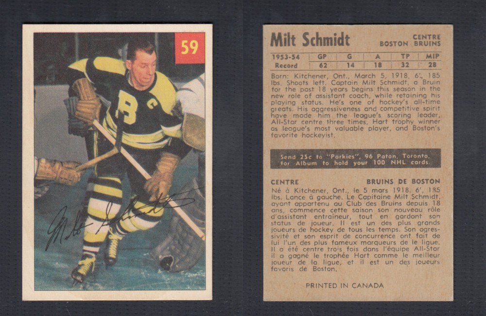 1954-55 PARKHURST HOCKEY CARD #59 M. SCHMIDT photo