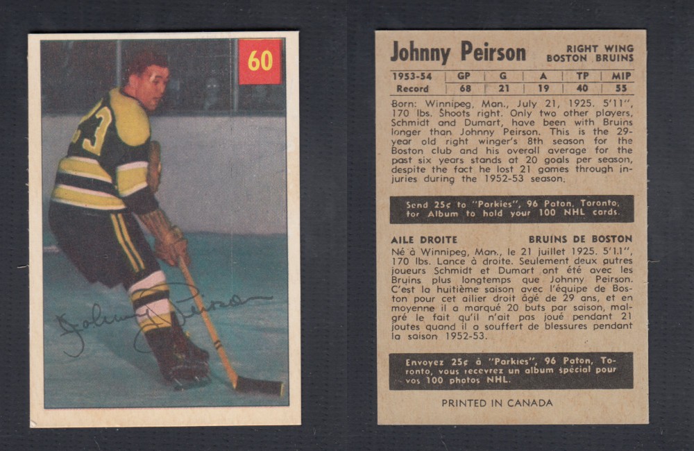 1954-55 PARKHURST HOCKEY CARD #60 J. PEIRSON photo