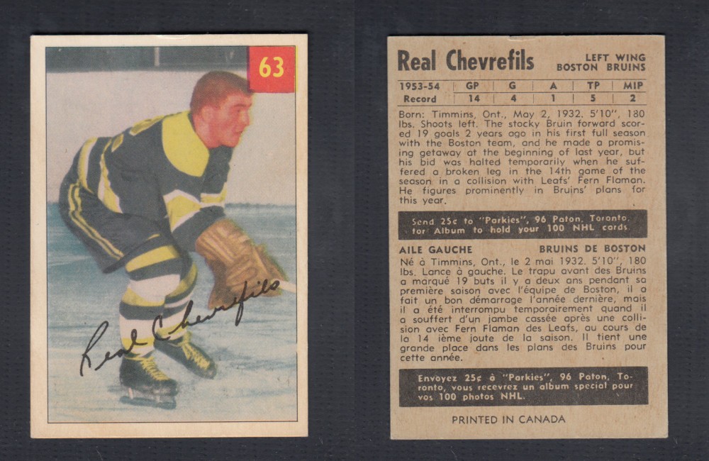 1954-55 PARKHURST HOCKEY CARD #63 R. CHEVREFILS photo