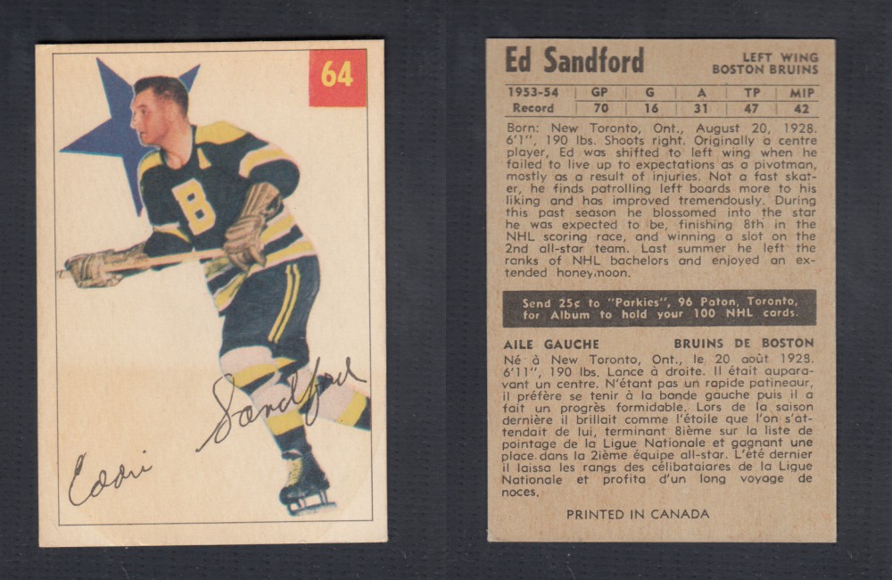 1954-55 PARKHURST HOCKEY CARD #64 E. SANDFORD photo