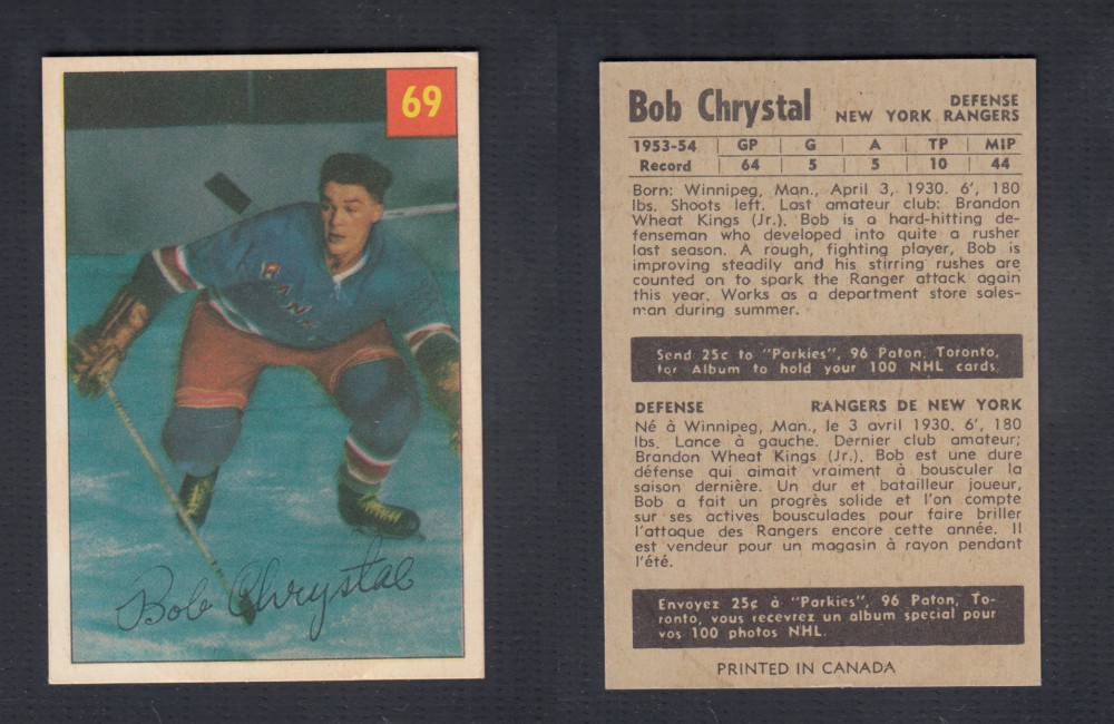 1954-55 PARKHURST HOCKEY CARD #69 B. CHRYSTAL photo