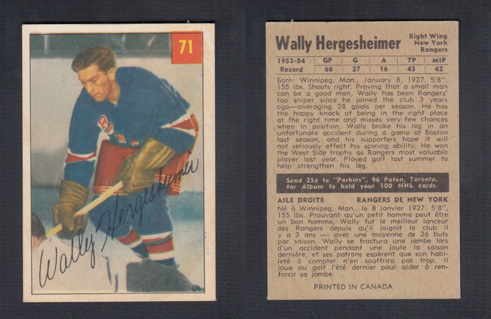 1954-55 PARKHURST HOCKEY CARD #71 W. HERGESHEIMER photo