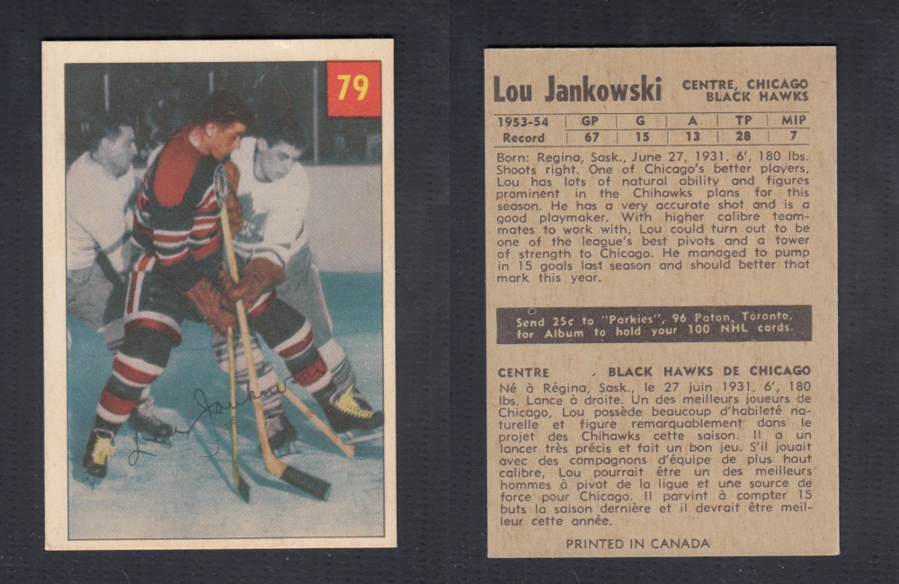 1954-55 PARKHURST HOCKEY CARD #79 L. JANKOWSKI photo