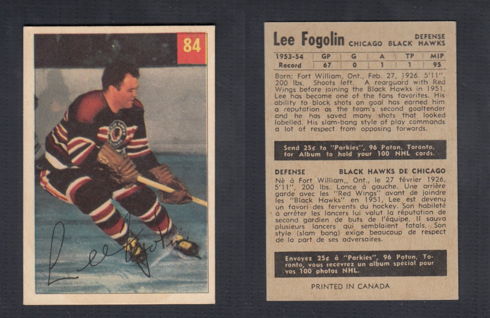 1954-55 PARKHURST HOCKEY CARD #84 L. FOGOLIN photo