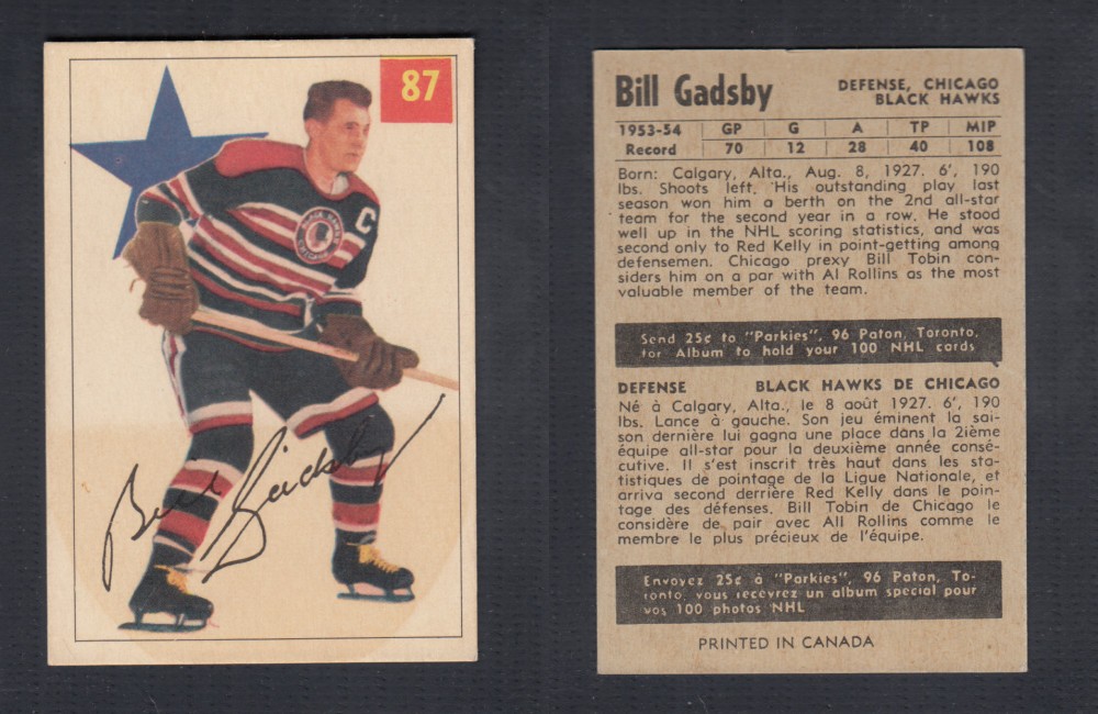 1954-55 PARKHURST HOCKEY CARD #87 B. GADSBY photo