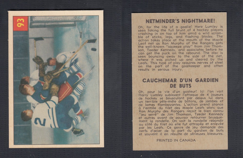 1954-55 PARKHURST HOCKEY CARD #93 NETMINDER'S NIGHTMARE photo