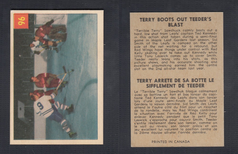 1954-55 PARKHURST HOCKEY CARD #96 TERRY BOOTS OUT TEEDERS BLAST photo