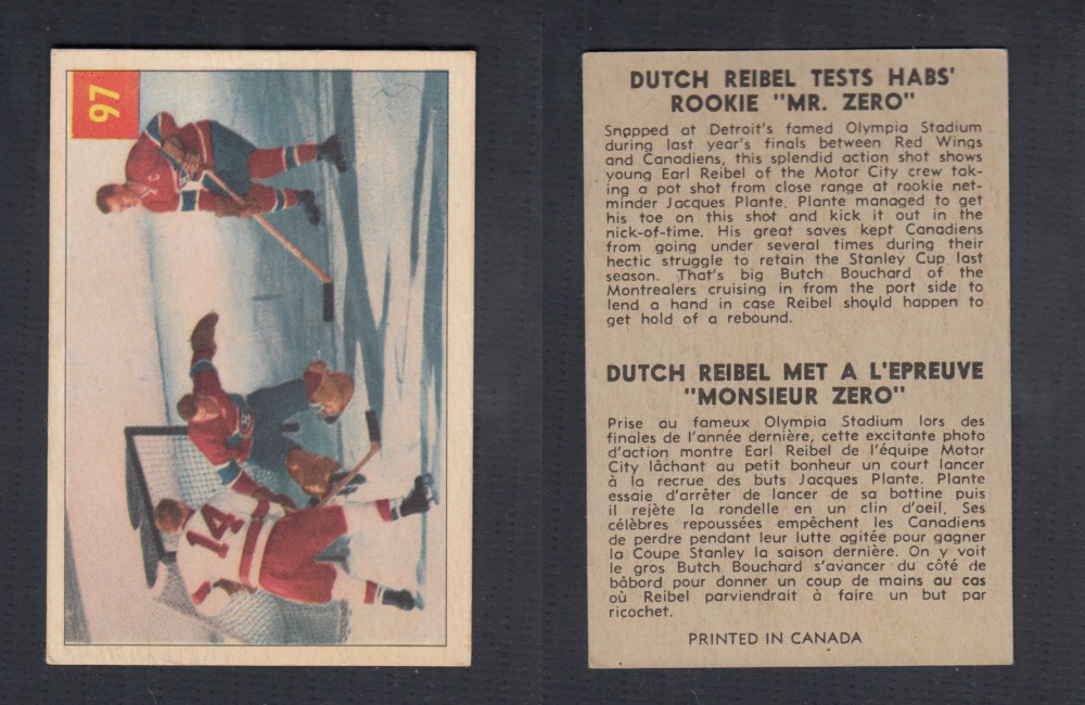 1954-55 PARKHURST HOCKEY CARD #97 DUTCH REIBEL TESTS HABS ROOKIE MR. ZERO photo