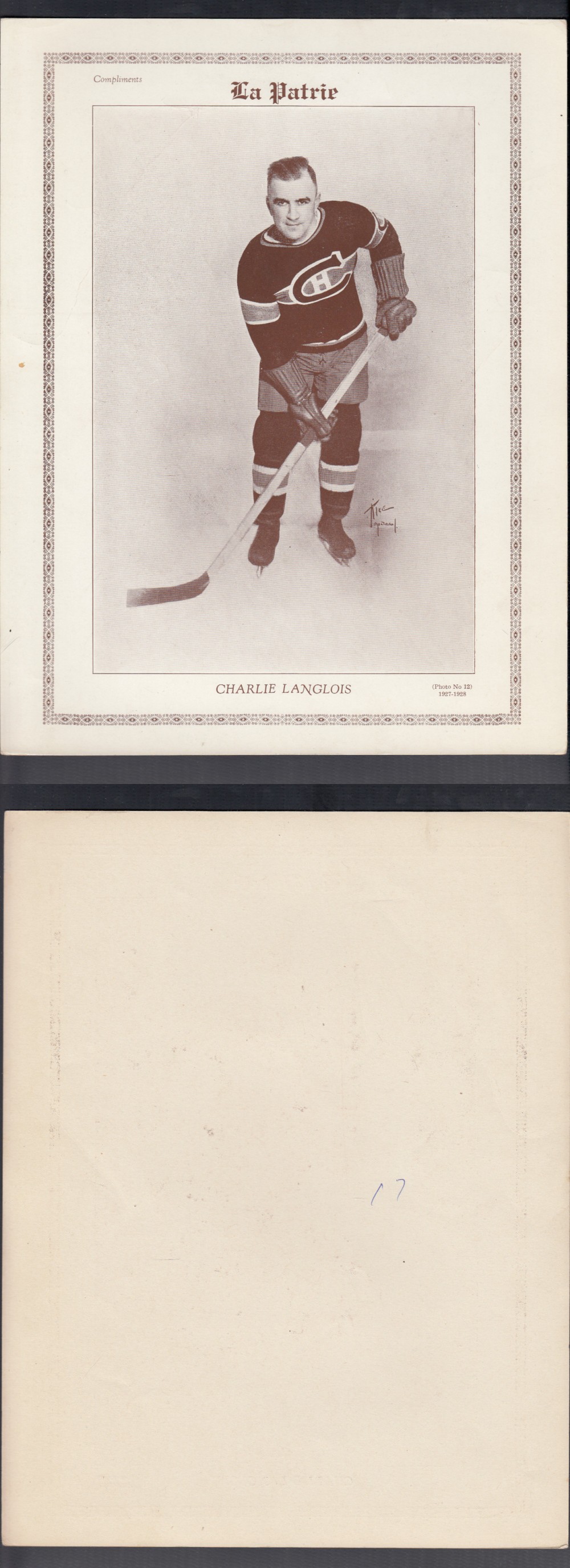 1927-28 LA PATRIE PHOTO #12 C. LANGLOIS photo