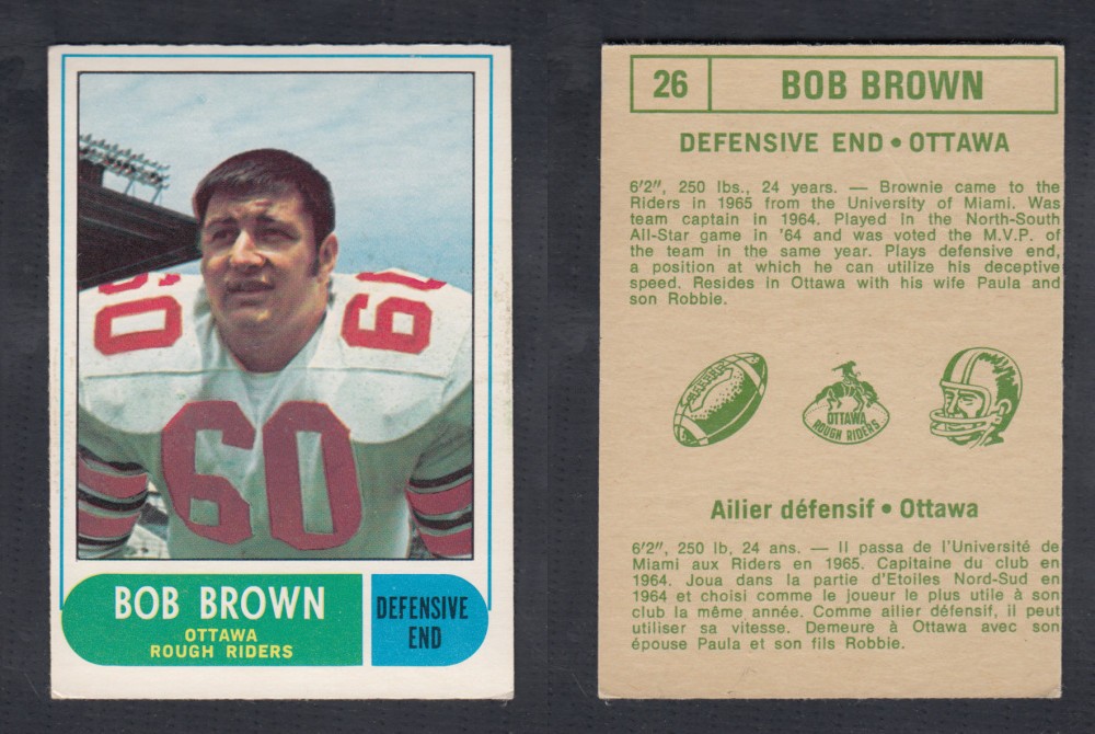 1968 CFL O-PEE-CHEE FOOTBALL CARD #26 B. BROWN photo