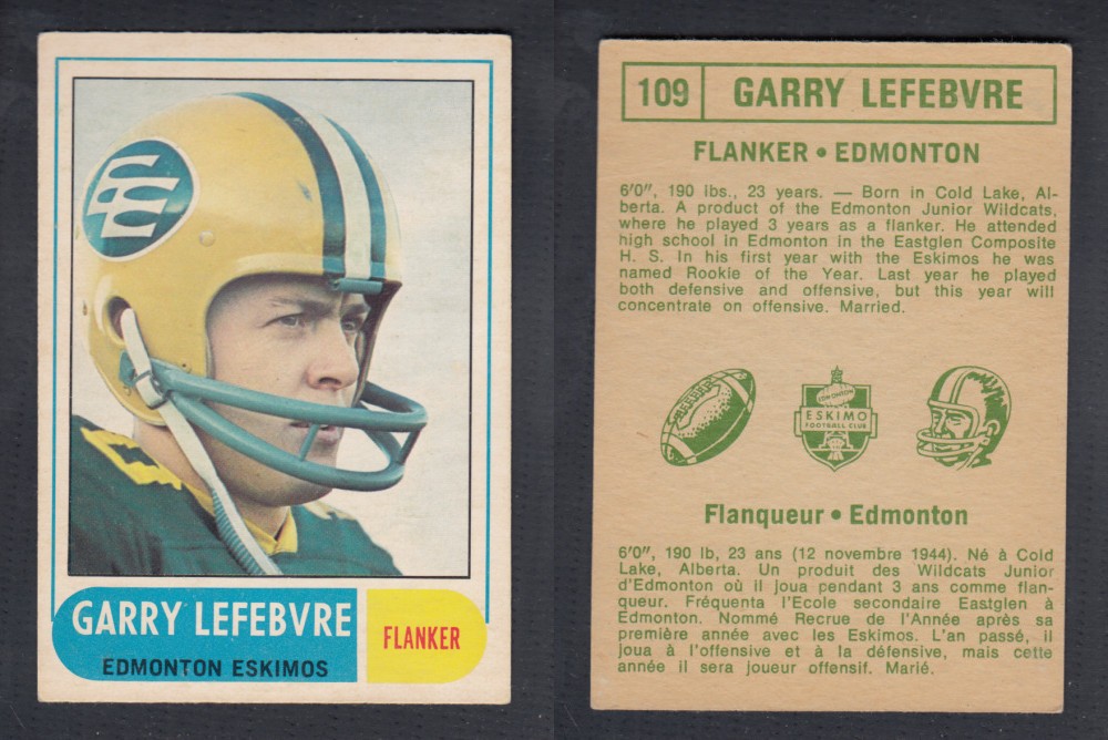 1968 CFL O-PEE-CHEE FOOTBALL CARD #109 G. LEFEBVRE photo
