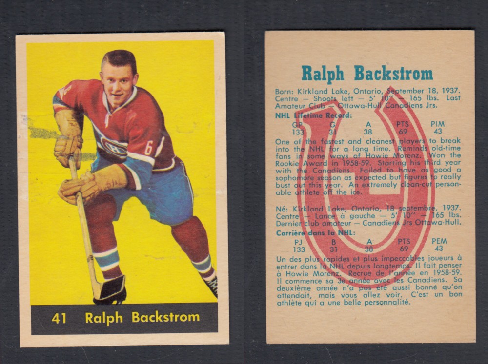 1960-61 PARKHURST HOCKEY CARD #41 R. BACKSTROM photo