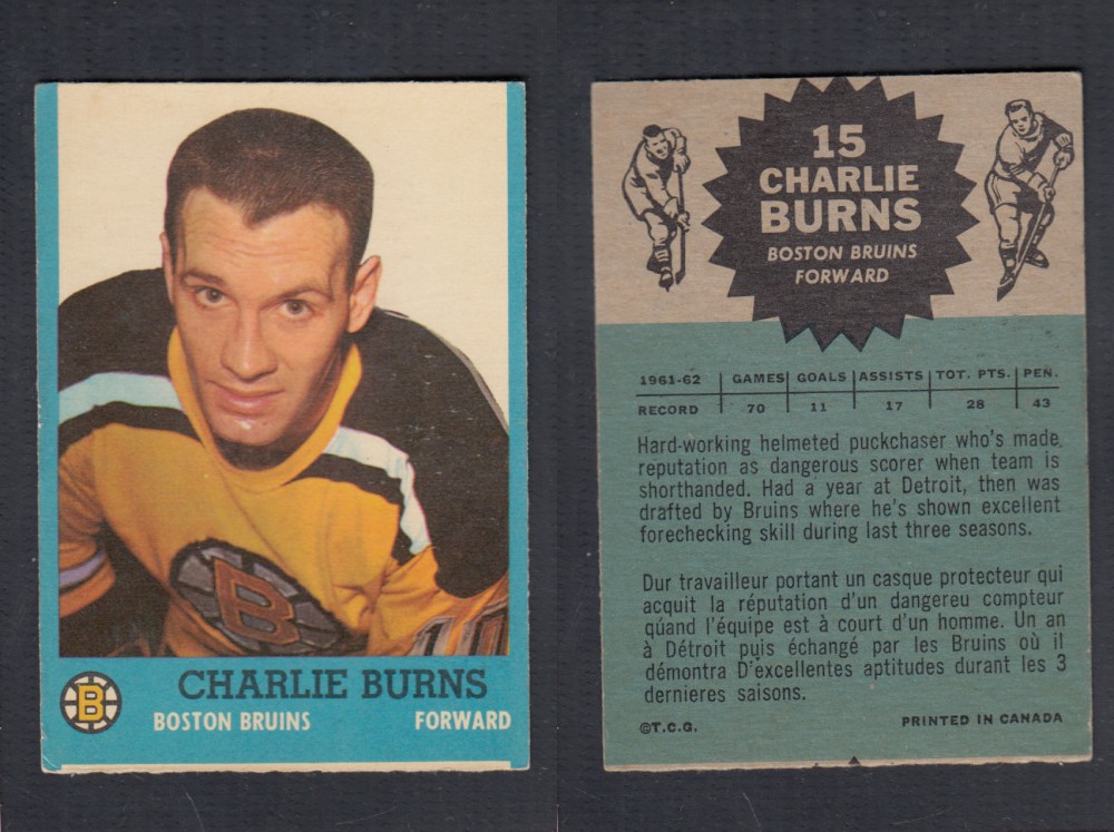 1962-63 TOPPS HOCKEY CARD #15 C. BURNS photo