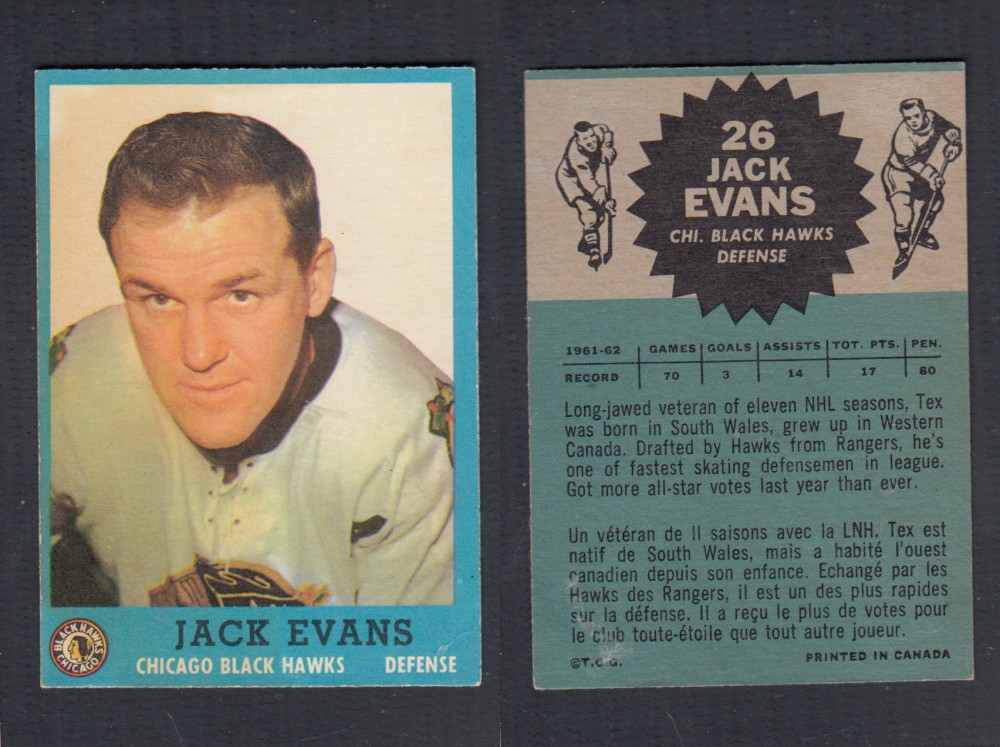 1962-63 TOPPS HOCKEY CARD #26 J. EVANS photo