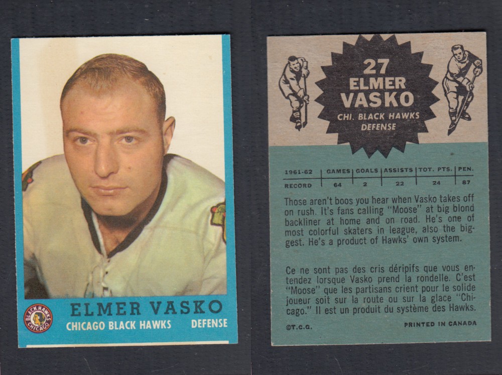 1962-63 TOPPS HOCKEY CARD #27 E. VASKO photo