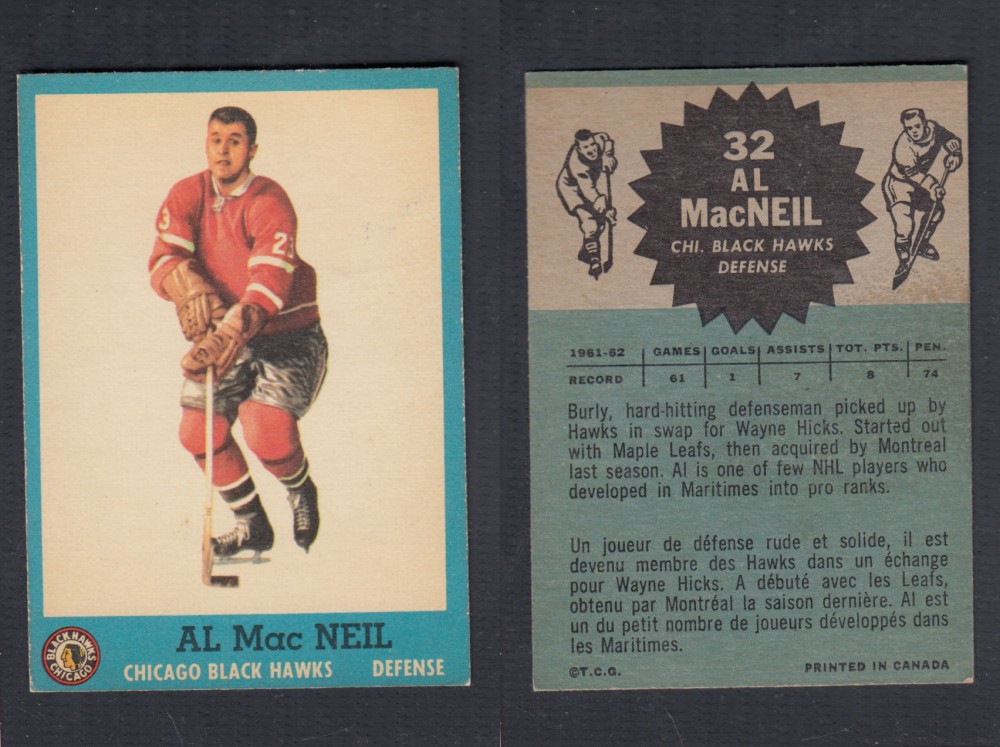 1962-63 TOPPS HOCKEY CARD #32 A. MACNEIL photo