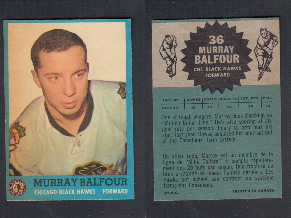 1962-63 TOPPS HOCKEY CARD #36 M. BALFOUR photo