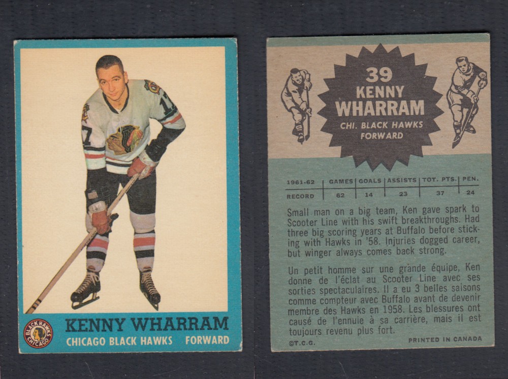 1962-63 TOPPS HOCKEY CARD #39 K. WHARRAM photo