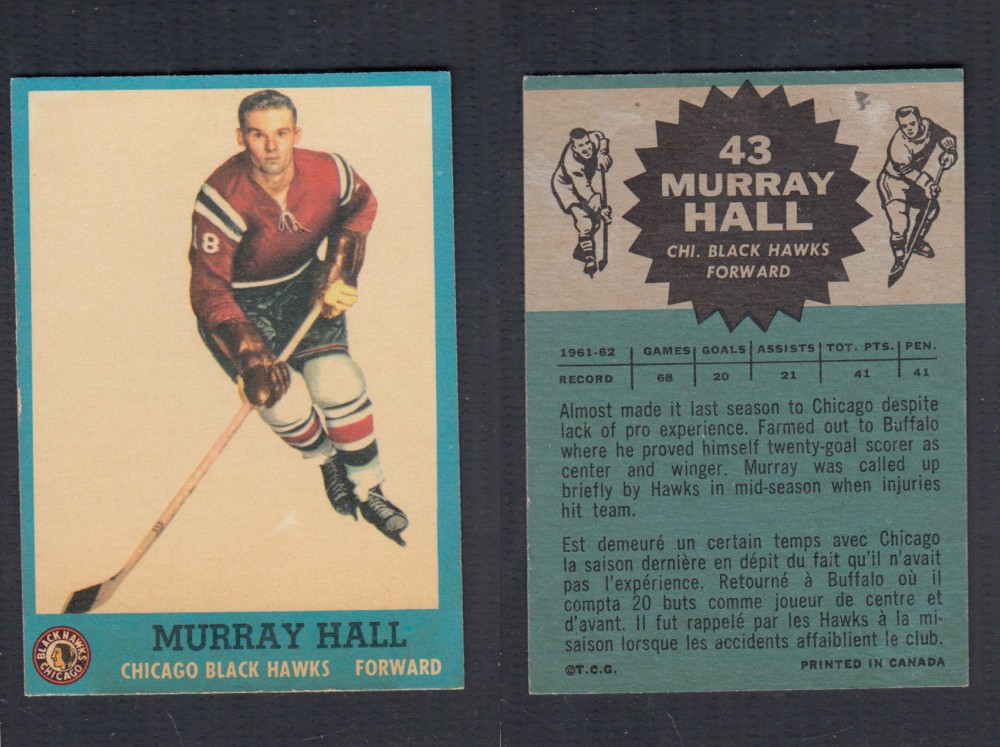 1962-63 TOPPS HOCKEY CARD #43 M. HALL photo