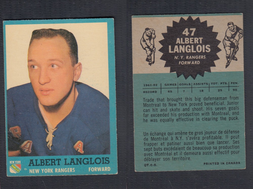 1962-63 TOPPS HOCKEY CARD #47 A. LANGLOIS photo