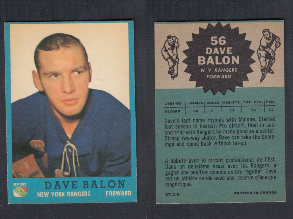 1962-63 TOPPS HOCKEY CARD #56 D. BALON photo