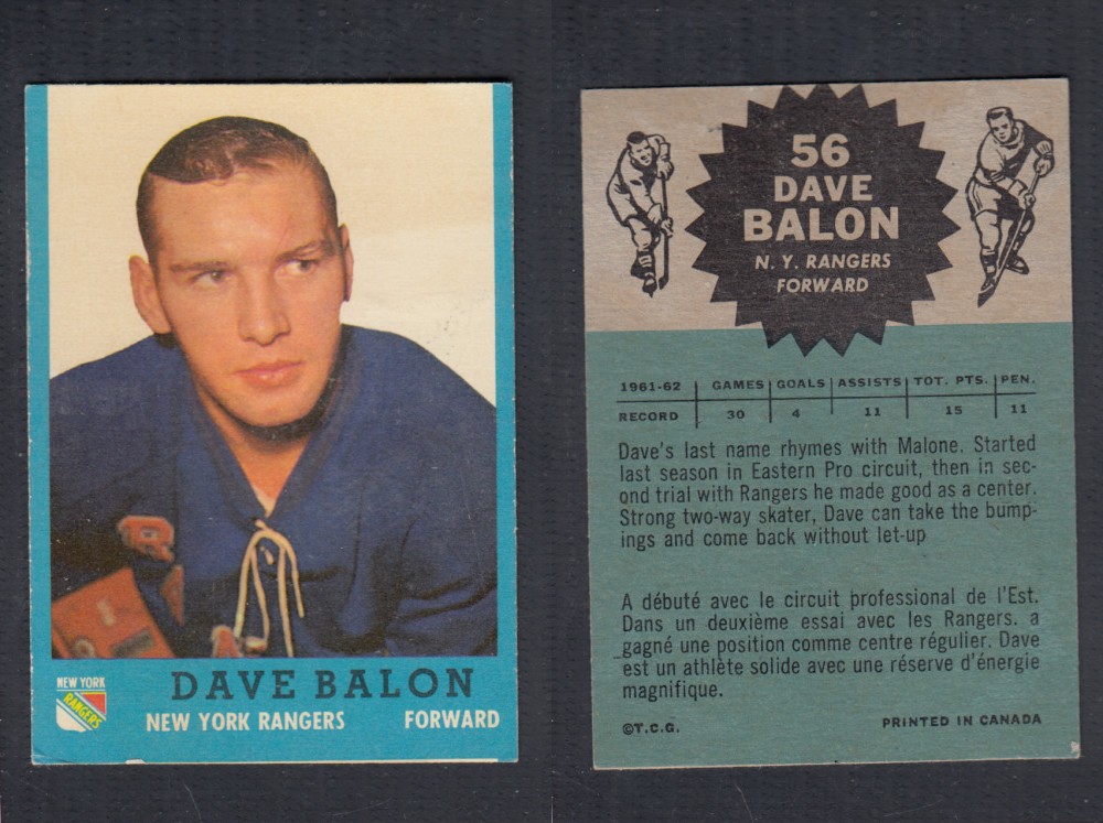 1962-63 TOPPS HOCKEY CARD #56 D. BALON photo