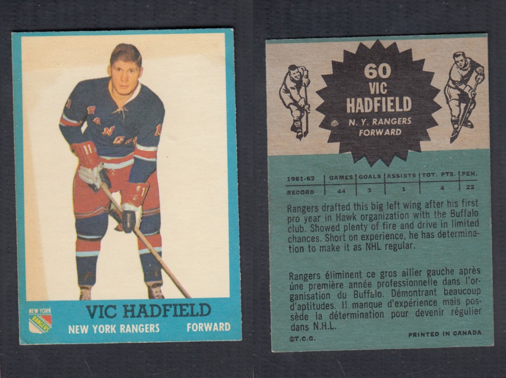 1962-63 TOPPS HOCKEY CARD #60 V. HADFIELD photo